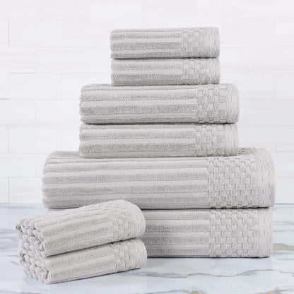 Ribbed Textured Cotton Medium Weight 8 Piece Towel Set