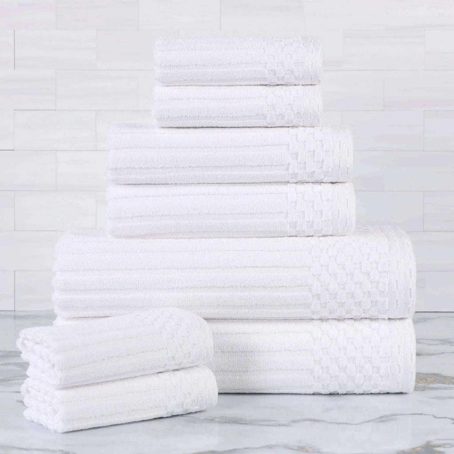 Ribbed Textured Cotton Medium Weight 8 Piece Towel Set
