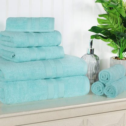 Superior Ultra Soft Cotton Absorbent Solid Assorted 8-Piece Towel Set - Cyan