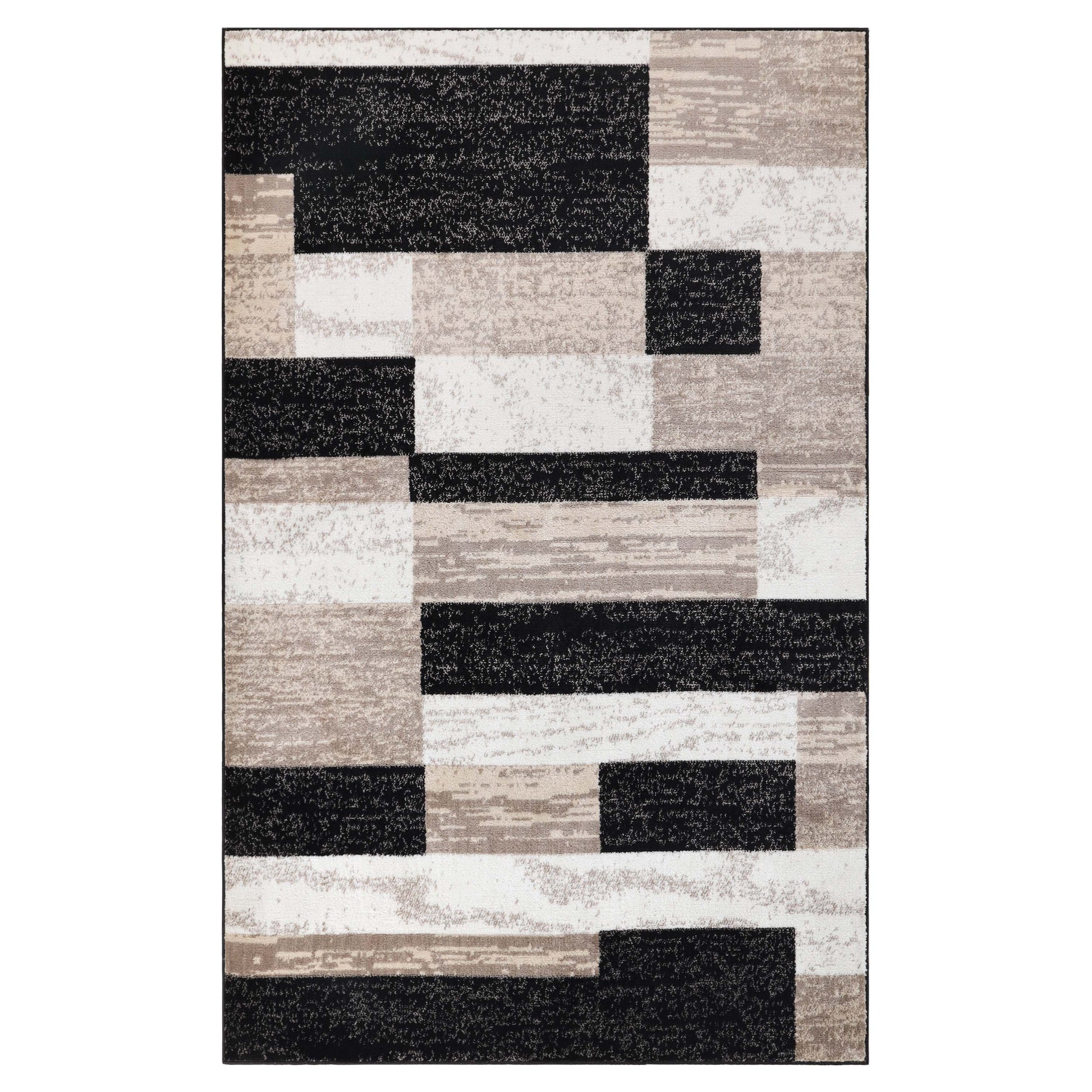 Rockwood Modern Geometric Patchwork Indoor Area Rug or Runner - Ivory-Beige