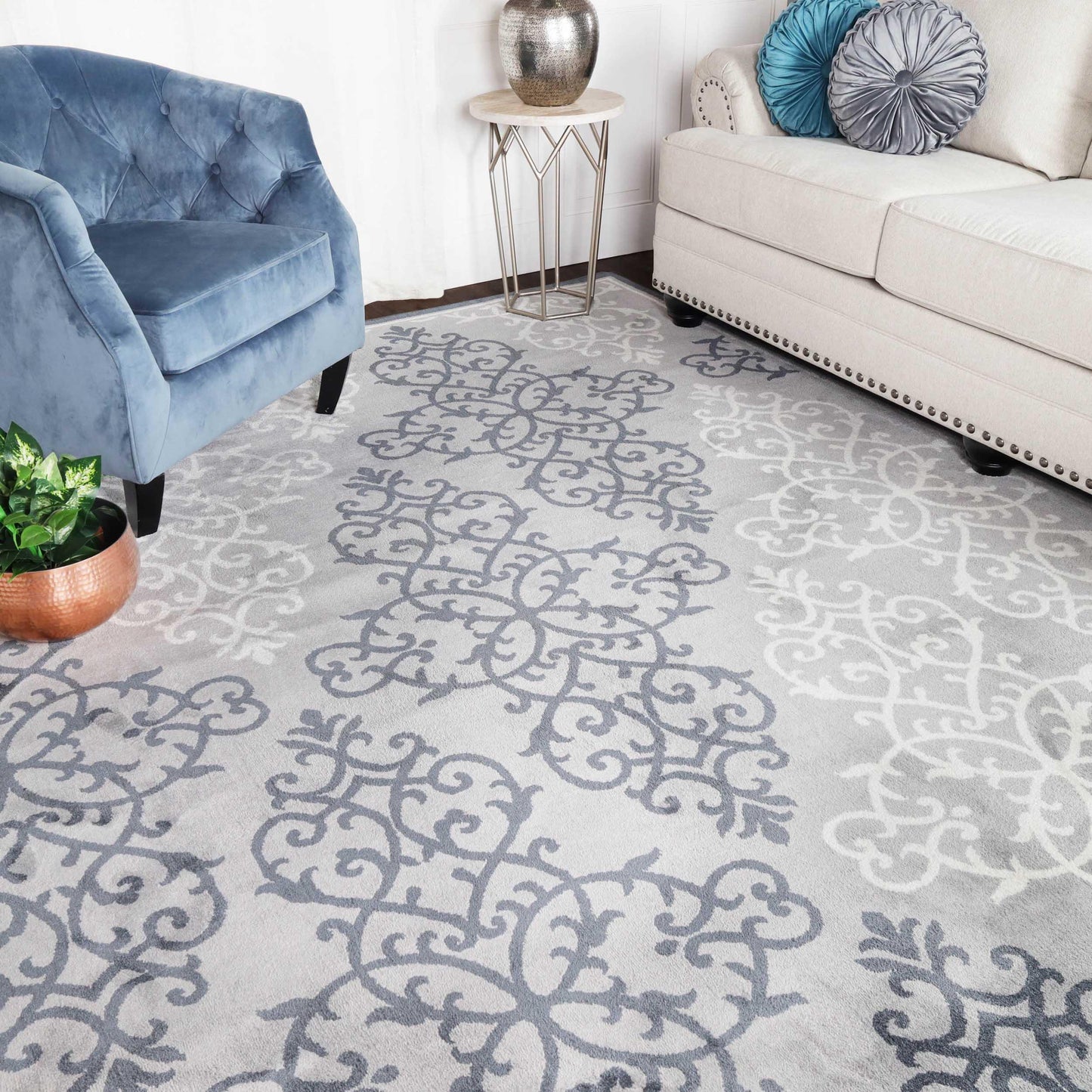 Superior Contemporary Medallion Indoor Area or Runner Rug - Platinum