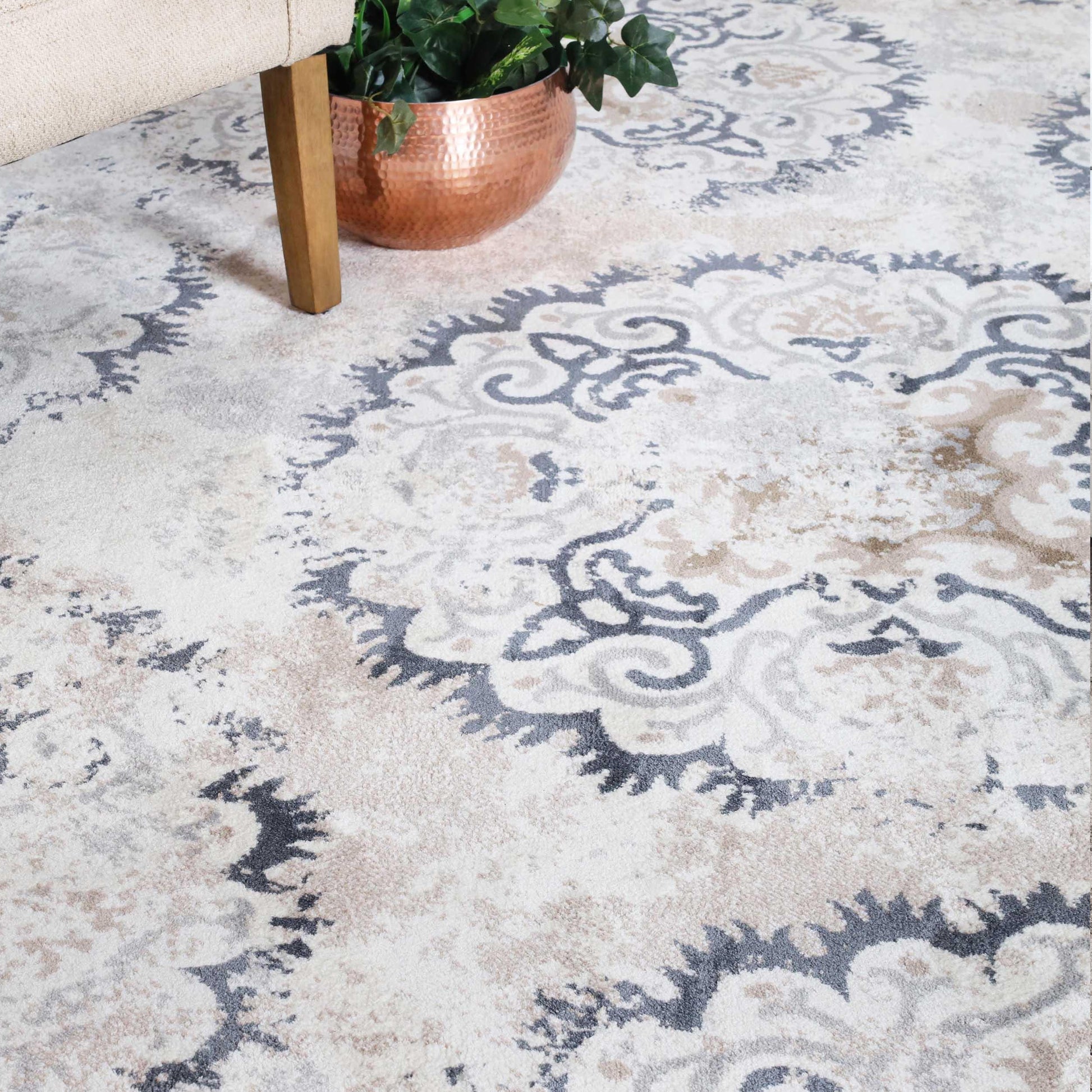 Superior Modern Distressed Medallion Indoor Area or Runner Rug - Ivory