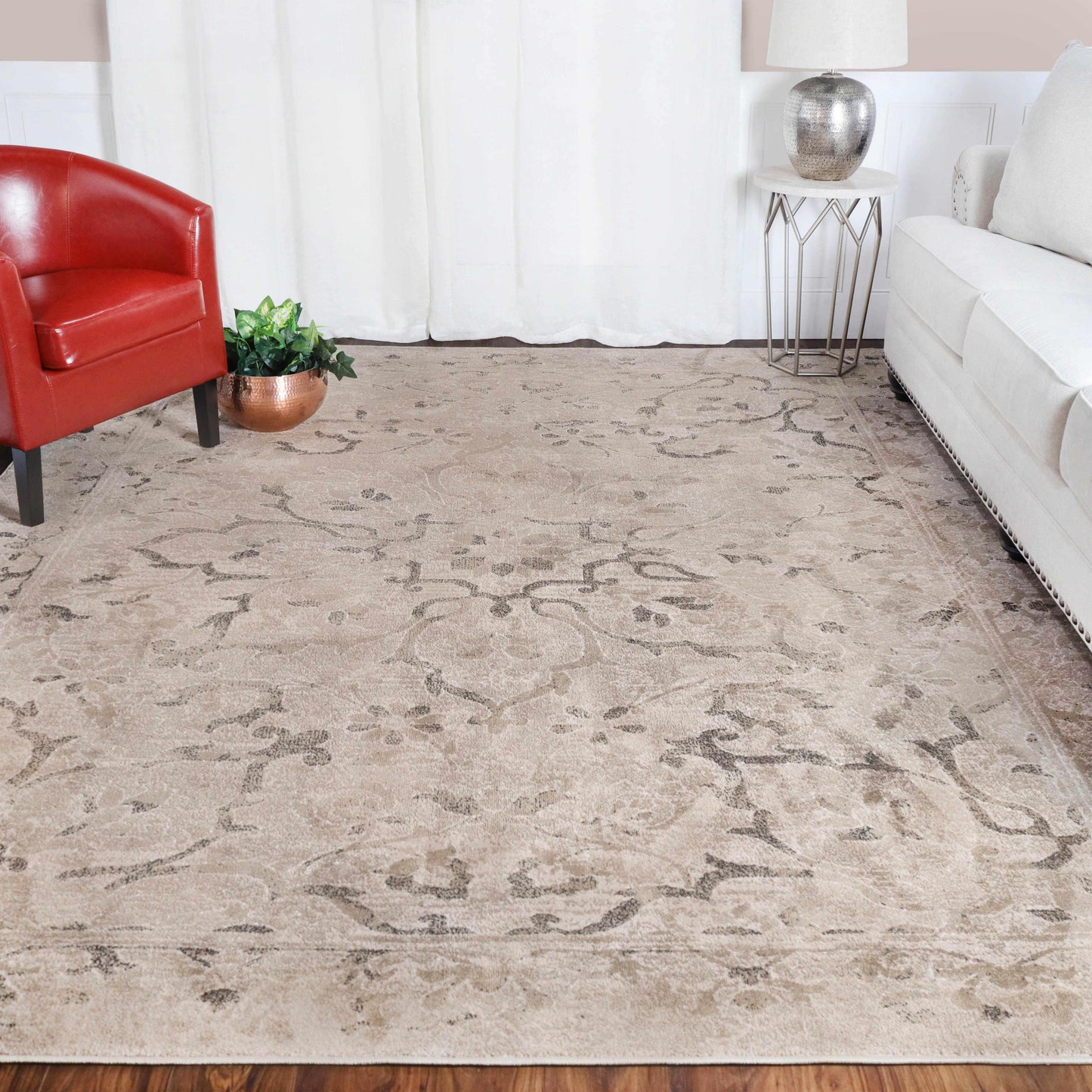 Caine Distressed Florals Modern Indoor Area Rug - Bronze