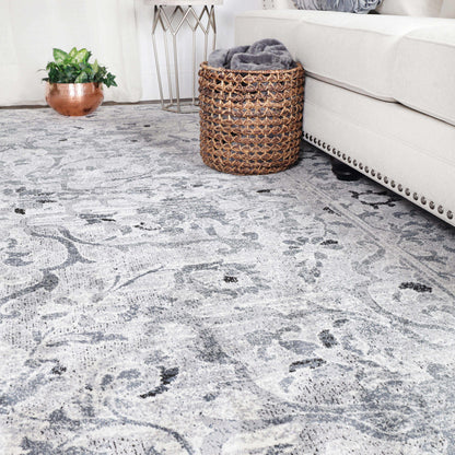 Caine Distressed Florals Modern Indoor Area Rug - Platinum