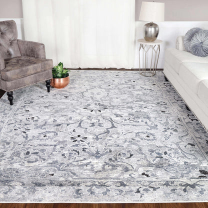 Caine Distressed Florals Modern Indoor Area Rug - Platinum