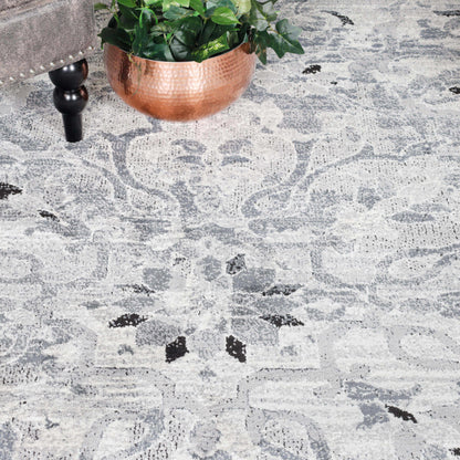 Caine Distressed Florals Modern Indoor Area Rug - Platinum