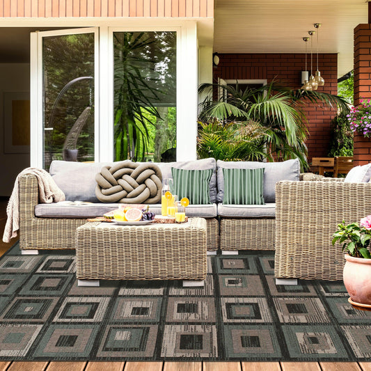  Superior Indoor Outdoor Jute Backed Colburn Geometric Weather Resistant Area Rug 