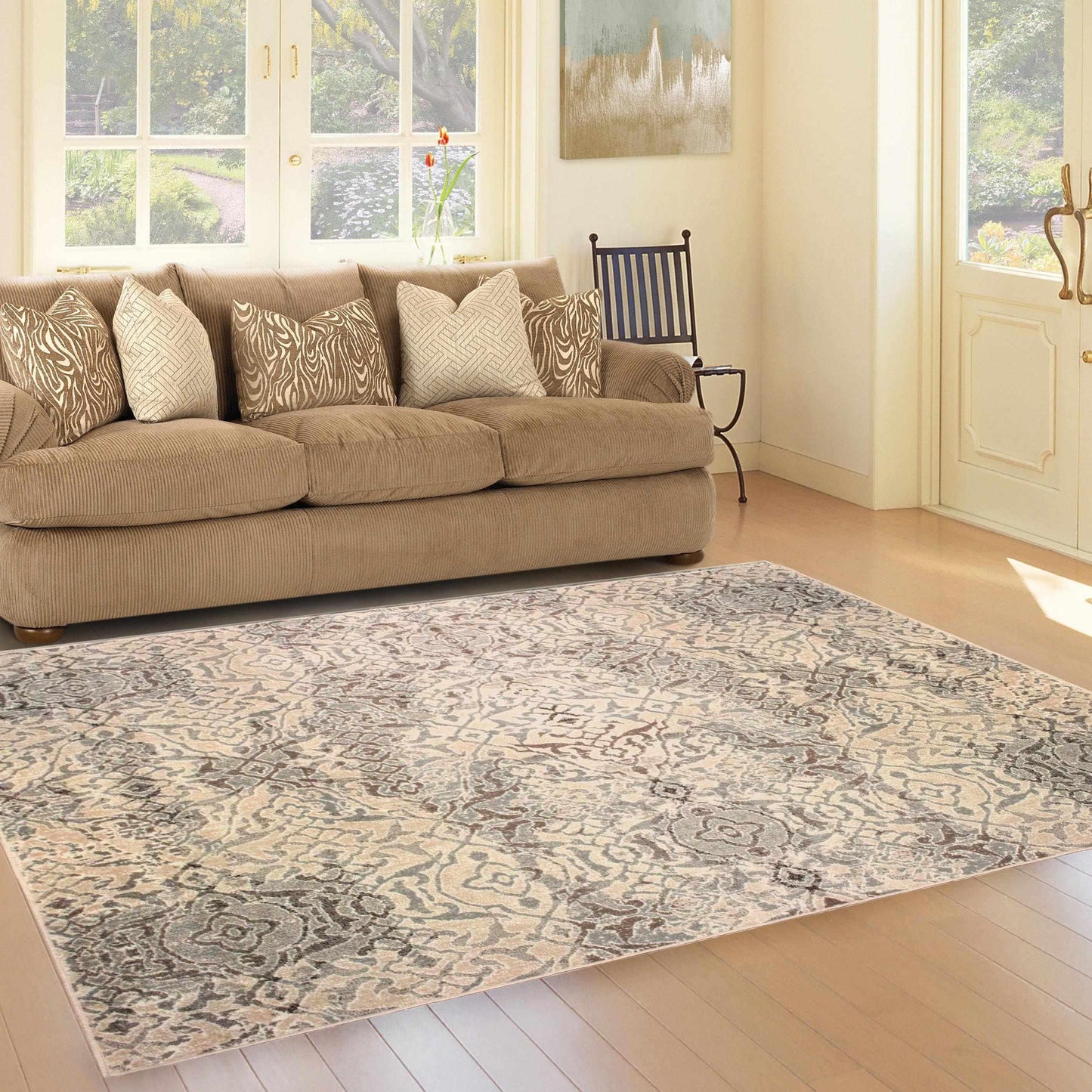Superior Corbin Contemporary Damask Area Rug - Beige