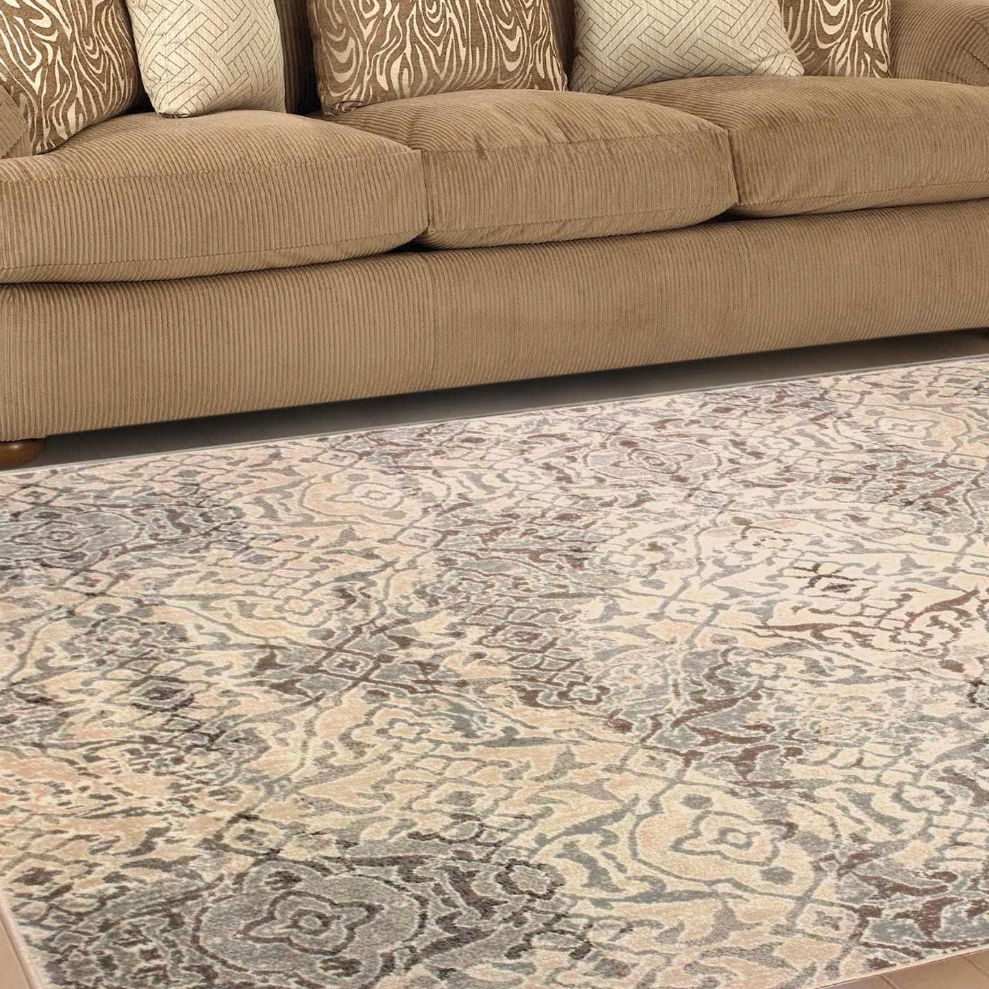 Superior Corbin Contemporary Damask Area Rug - Beige