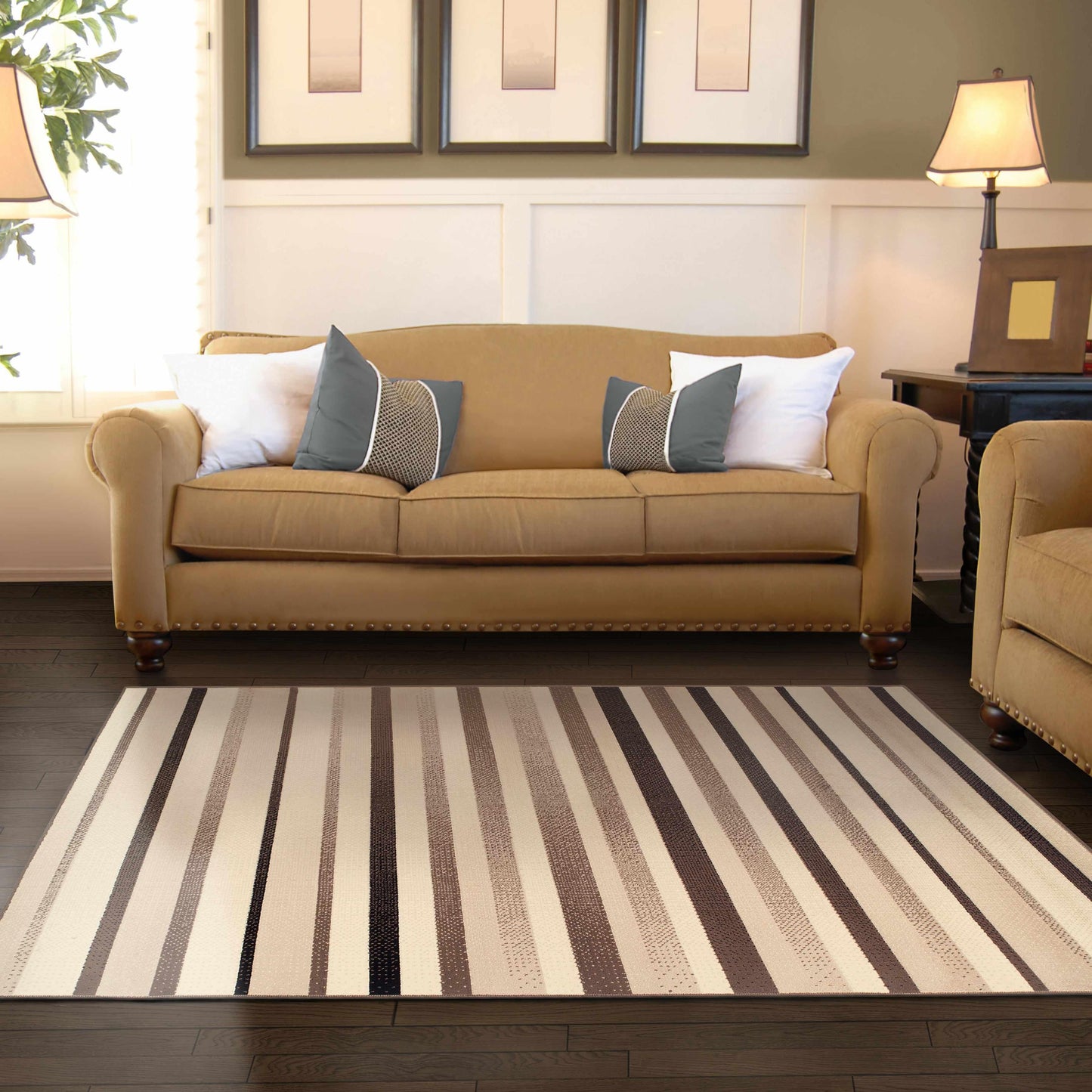 Superior Corona Striped Contemporary Area Rug - Beige