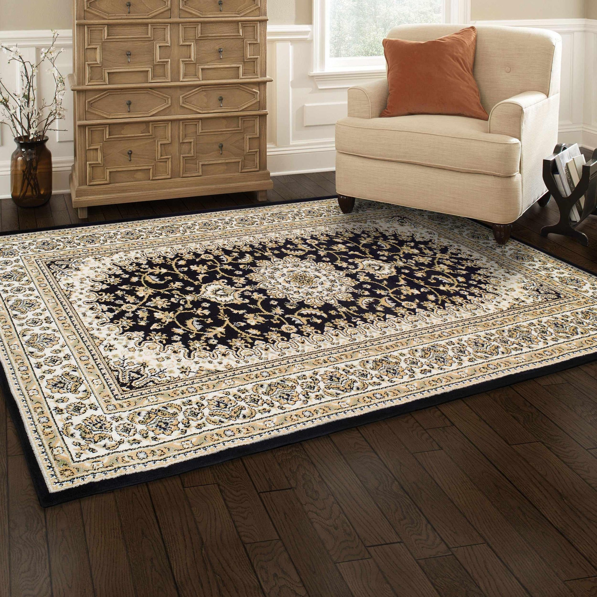  Superior Edinberg Oriental Floral Medallion Area Rug - Black/Green