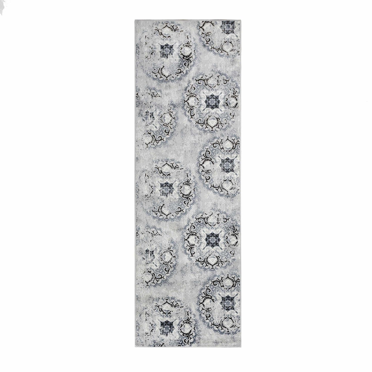 Superior Modern Distressed Medallion Indoor Area or Runner Rug - Ivory