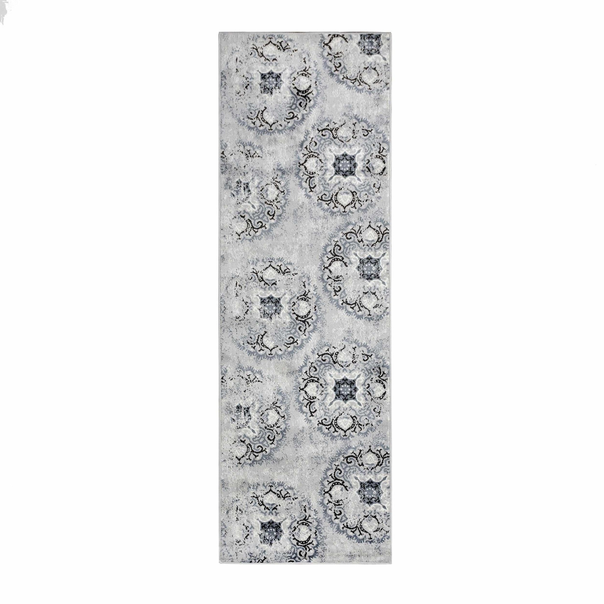 Superior Modern Distressed Medallion Indoor Area or Runner Rug - Ivory