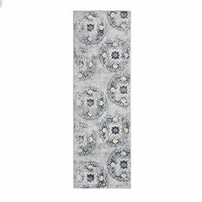 Superior Modern Distressed Medallion Indoor Area or Runner Rug - Ivory