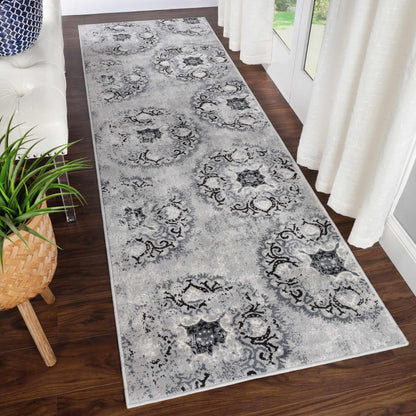 Superior Modern Distressed Medallion Indoor Area or Runner Rug - Ivory