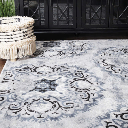 Superior Modern Distressed Medallion Indoor Area or Runner Rug - Ivory