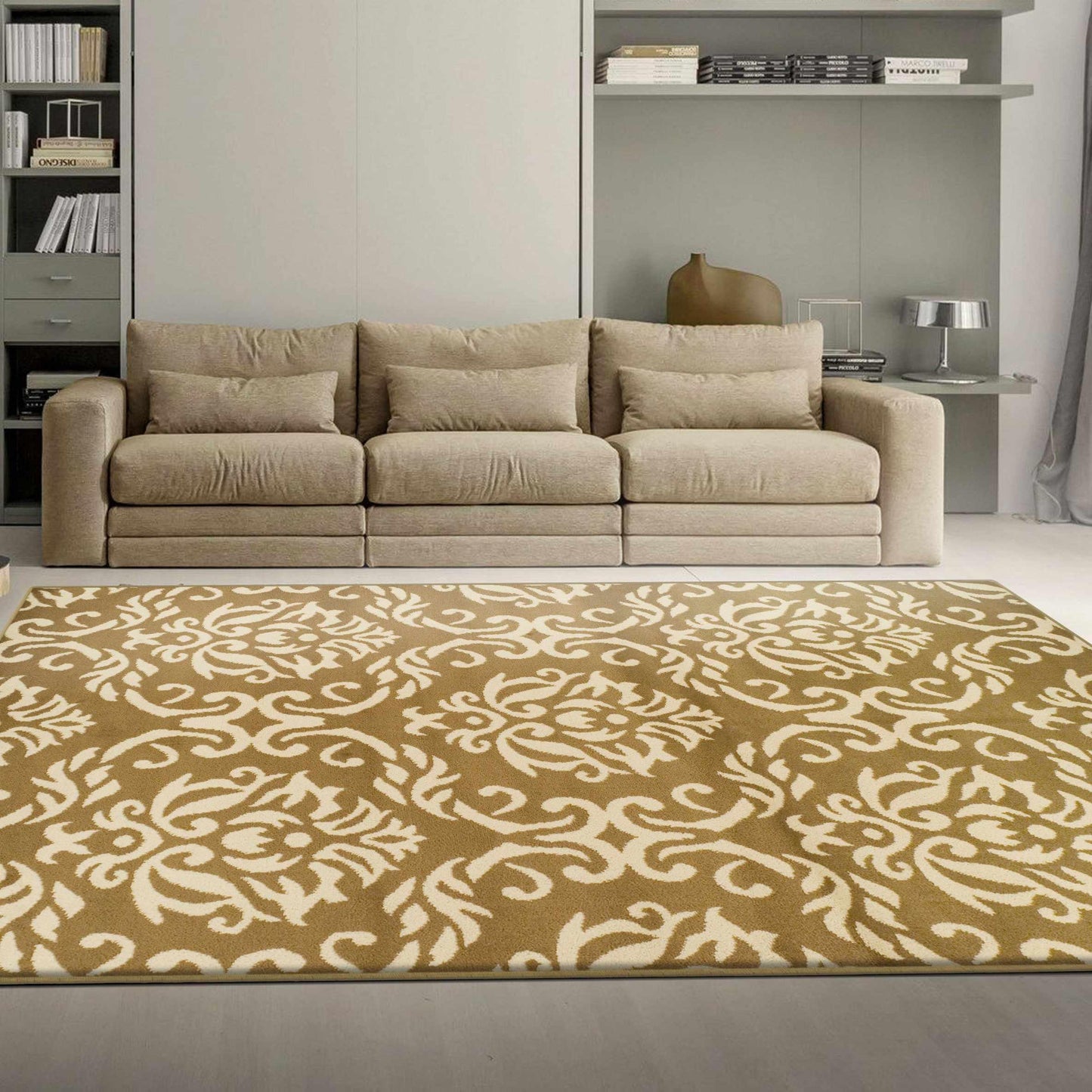 Superior Fleur Distressed Damask Area Rug - Red