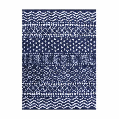  Superior Boho Geometric Indoor Plush Shag Area Rug -  Cream-Blue