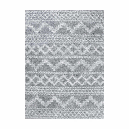  Superior Geometric Bohemian Indoor Plush Shag Area Rug - Cream-Grey