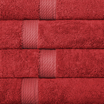 Egyptian Cotton Pile Plush Heavyweight Absorbent Bath Towel (Set of 4) - Red