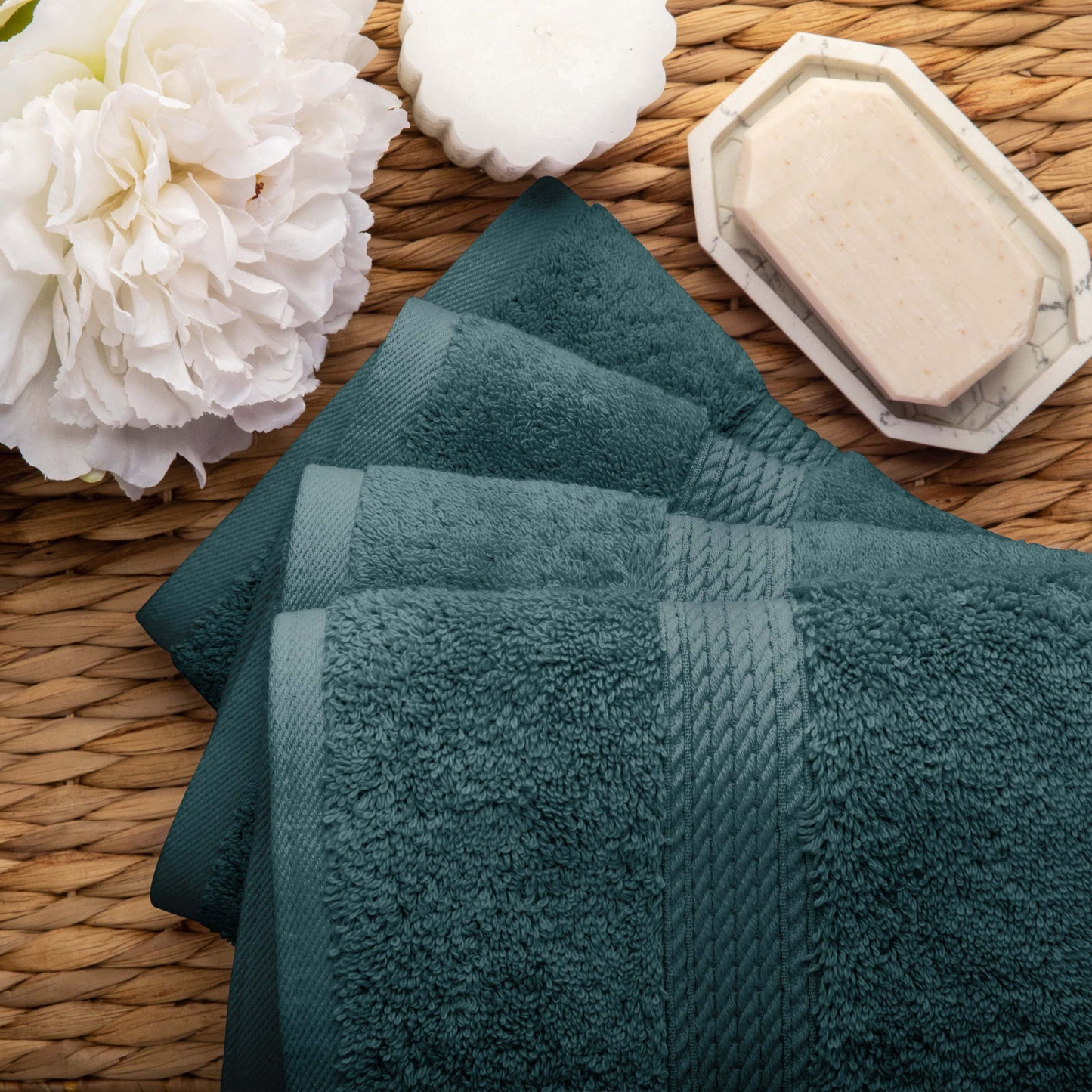 Egyptian Cotton Pile Plush Heavyweight Absorbent Bath Towel (Set of 4) - Teal