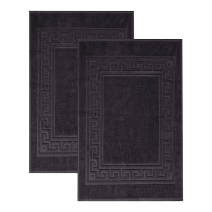 100% Cotton Highly-Absorbent Greek Key Border Solid 2-Piece Bath Mat Set - Black