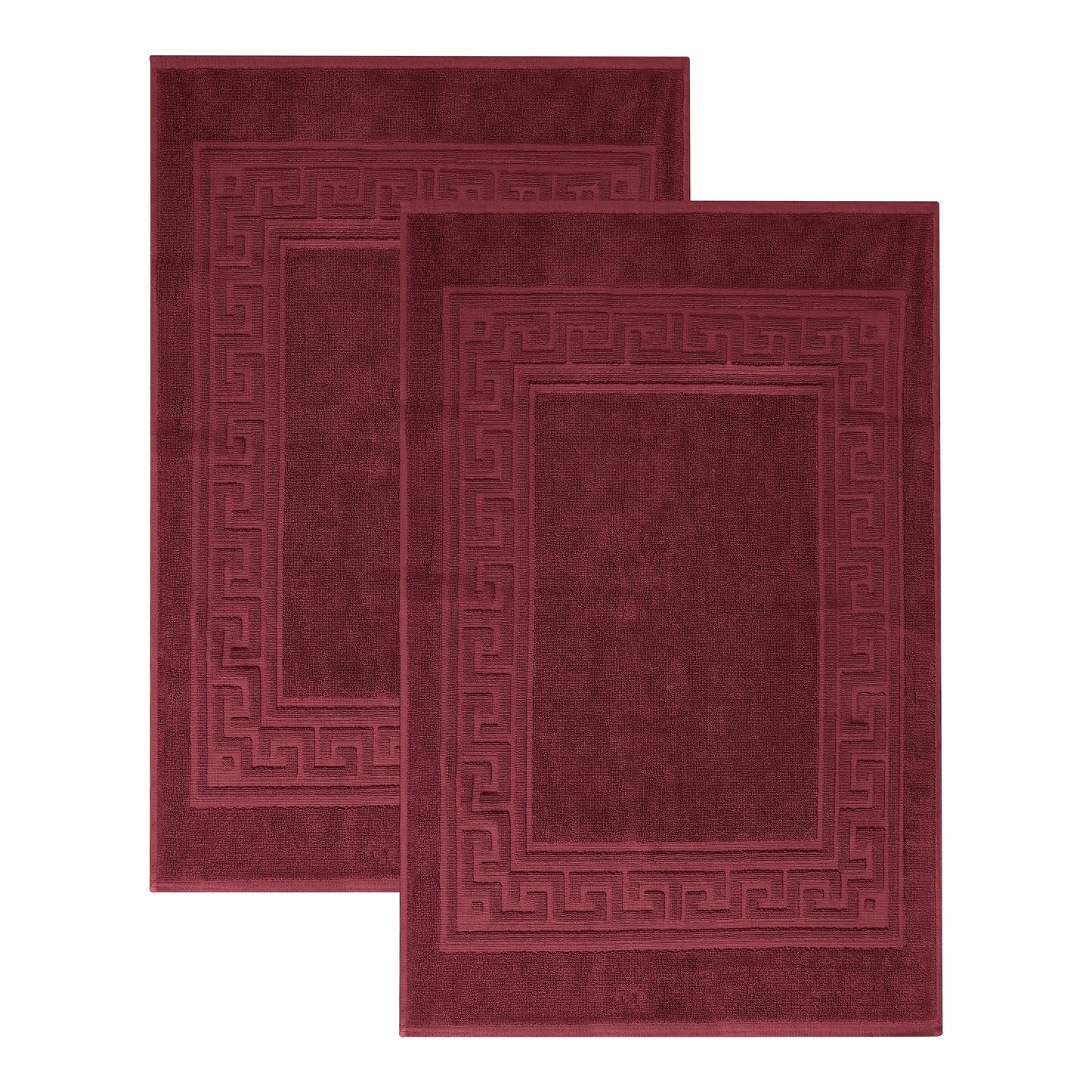 100% Cotton Highly-Absorbent Greek Key Border Solid 2-Piece Bath Mat Set - Burgundy