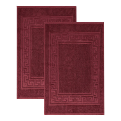 100% Cotton Highly-Absorbent Greek Key Border Solid 2-Piece Bath Mat Set - Burgundy