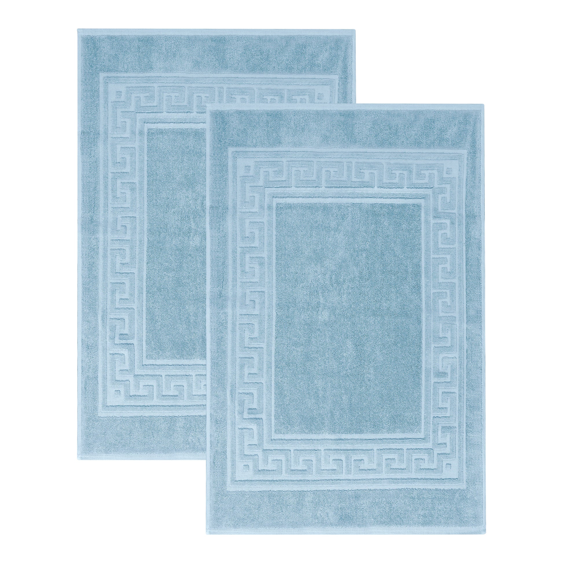 100% Cotton Highly-Absorbent Greek Key Border Solid 2-Piece Bath Mat Set - LightBlue