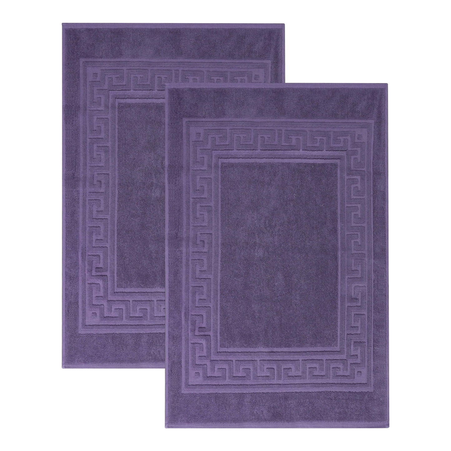 100% Cotton Highly-Absorbent Greek Key Border Solid 2-Piece Bath Mat Set - RoylaPurple