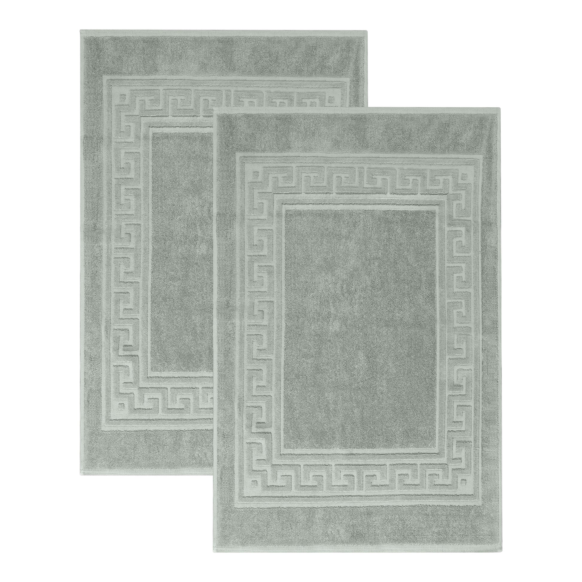 100% Cotton Highly-Absorbent Greek Key Border Solid 2-Piece Bath Mat Set - Sage