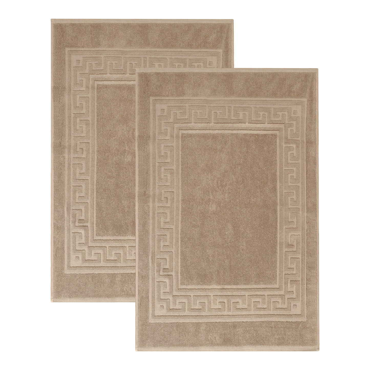 100% Cotton Highly-Absorbent Greek Key Border Solid 2-Piece Bath Mat Set - Taupe