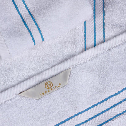  Turkish Cotton Heavyweight Ultra-Plush 6 Piece Bath Towel Set - White-LIght Blue