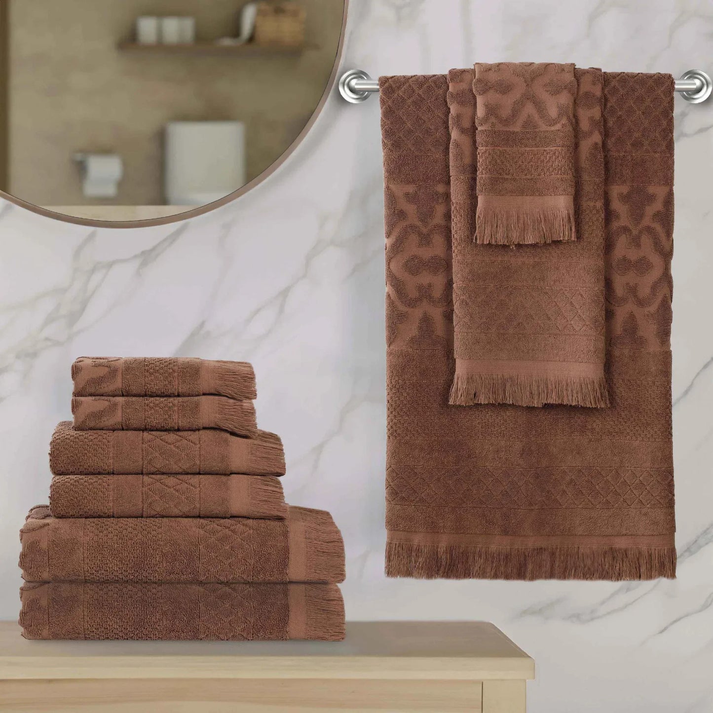 Rolla Cotton Geometric Jacquard Plush Soft Absorbent 9 Piece Towel Set