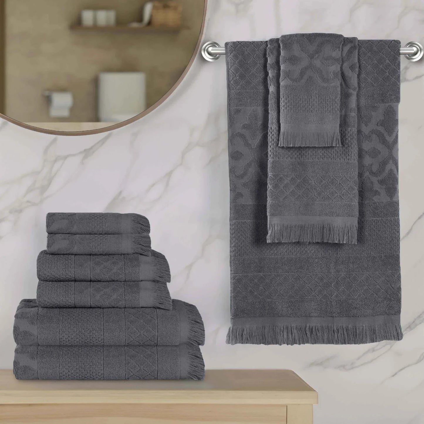 Rolla Cotton Geometric Jacquard Plush Soft Absorbent 9 Piece Towel Set