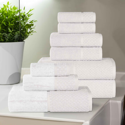 Lodie Cotton Jacquard Solid and Two-Toned 9 Piece Assorted Towel Set - Stone-White