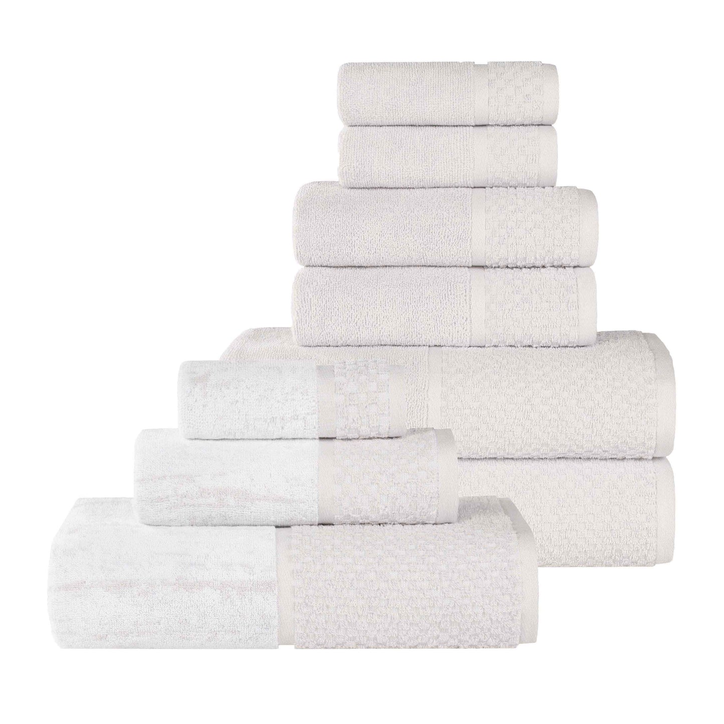 Lodie Cotton Jacquard Solid and Two-Toned 9 Piece Assorted Towel Set - Stone-White