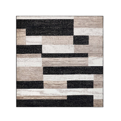 Rockwood Modern Geometric Patchwork Indoor Area Rug or Runner - Ivory-Beige