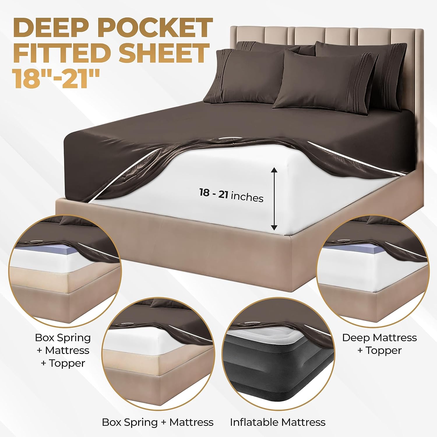 Superior Egyptian Cotton 1000 Thread Count Extra Deep Pocket Solid Sheet Set - Charcoal