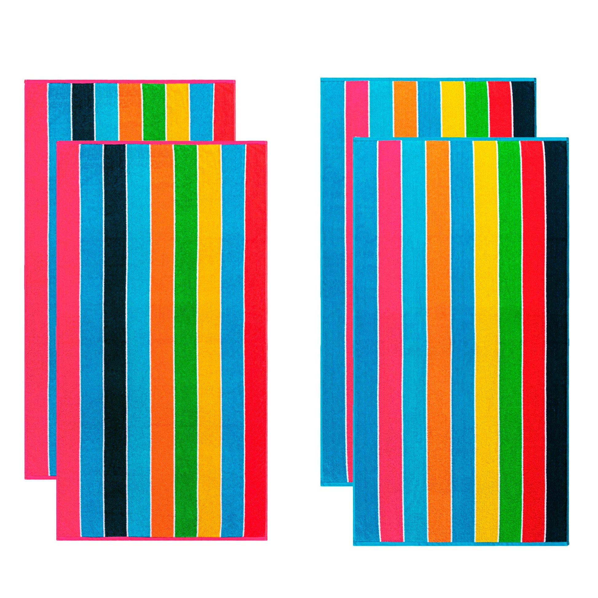 Rainbow Stripes Egyptian Cotton Oversized 4 Piece Beach Towel Set - Rainbow