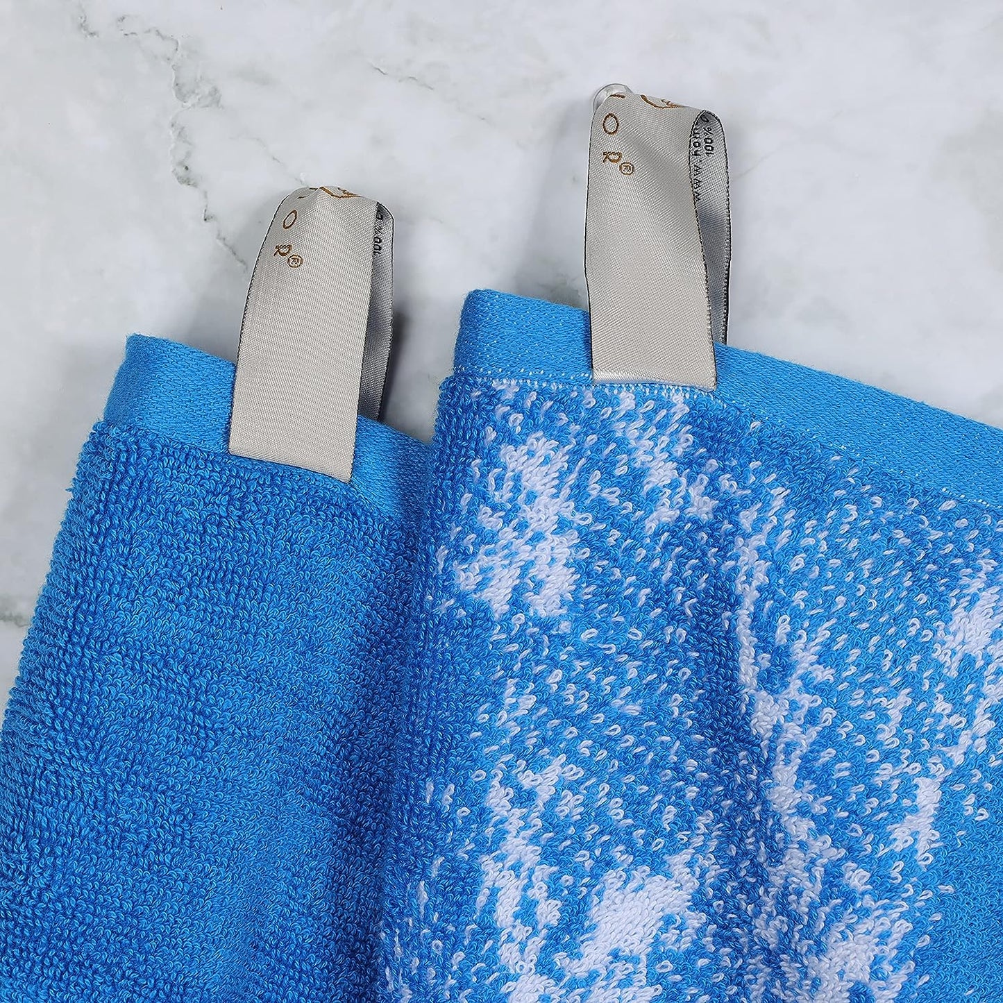 Superior Cotton Medium Weight Marble Solid Jacquard Border Bath Towels (Set of 4) - Blue