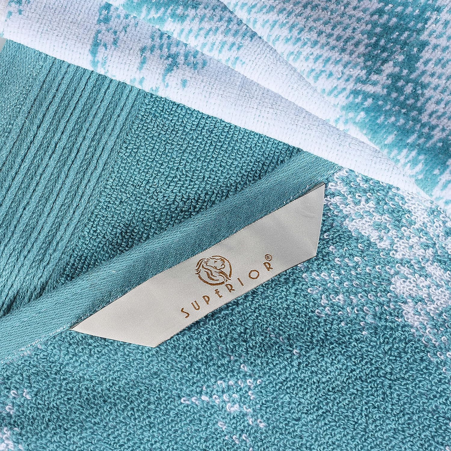 Superior Cotton Medium Weight Marble Solid Jacquard Border Bath Towels (Set of 4) - Cyan