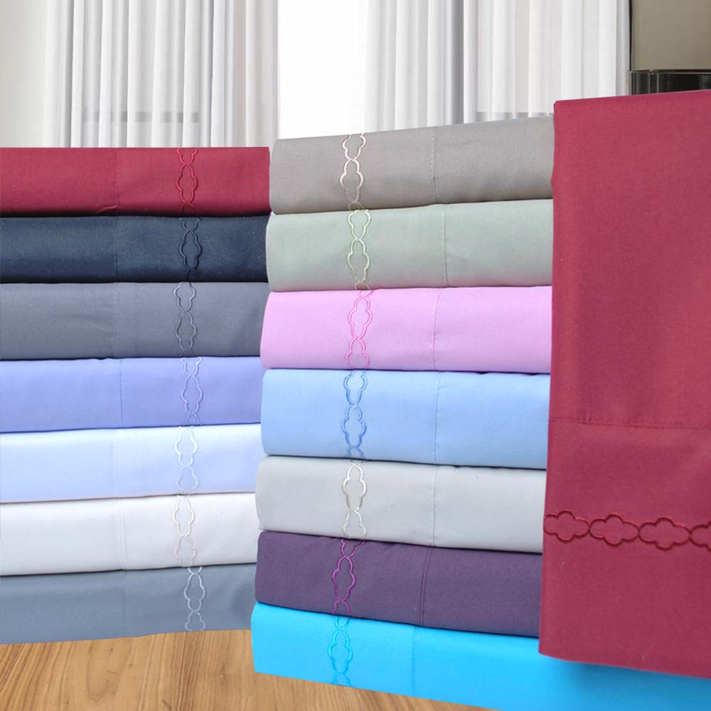 3000 Series Wrinkle Resistant Cloud Embroidered Sheet Set - Burgundy