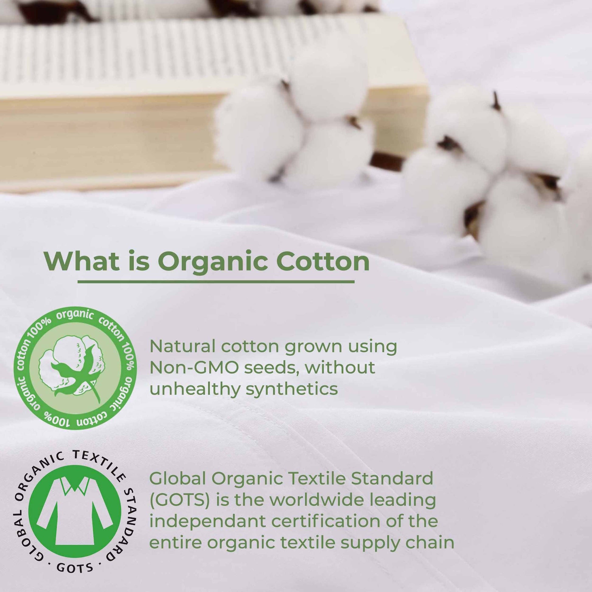 Organic Cotton 300 Thread Count Percale Extra Deep Pocket Sheet Set -White