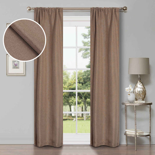 Linen Pattern Washable Room Darkening Blackout Curtains Set 26"