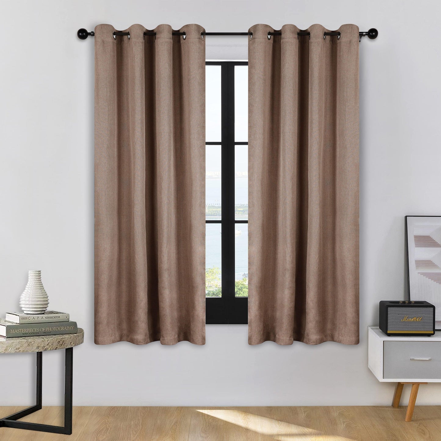 Linen Pattern Washable Room Darkening Blackout Curtain Set