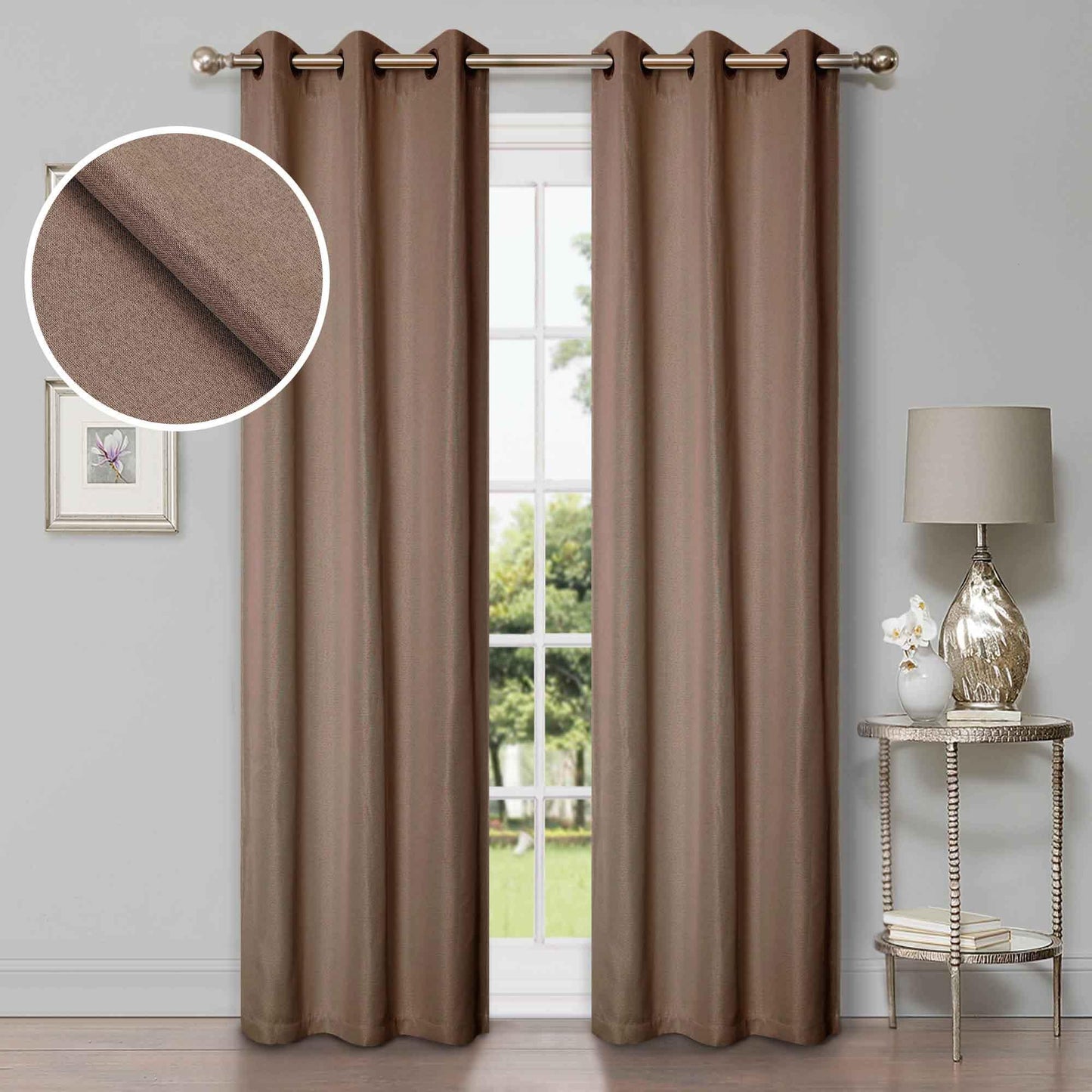 Linen Pattern Washable Room Darkening Blackout Curtain Set 42"