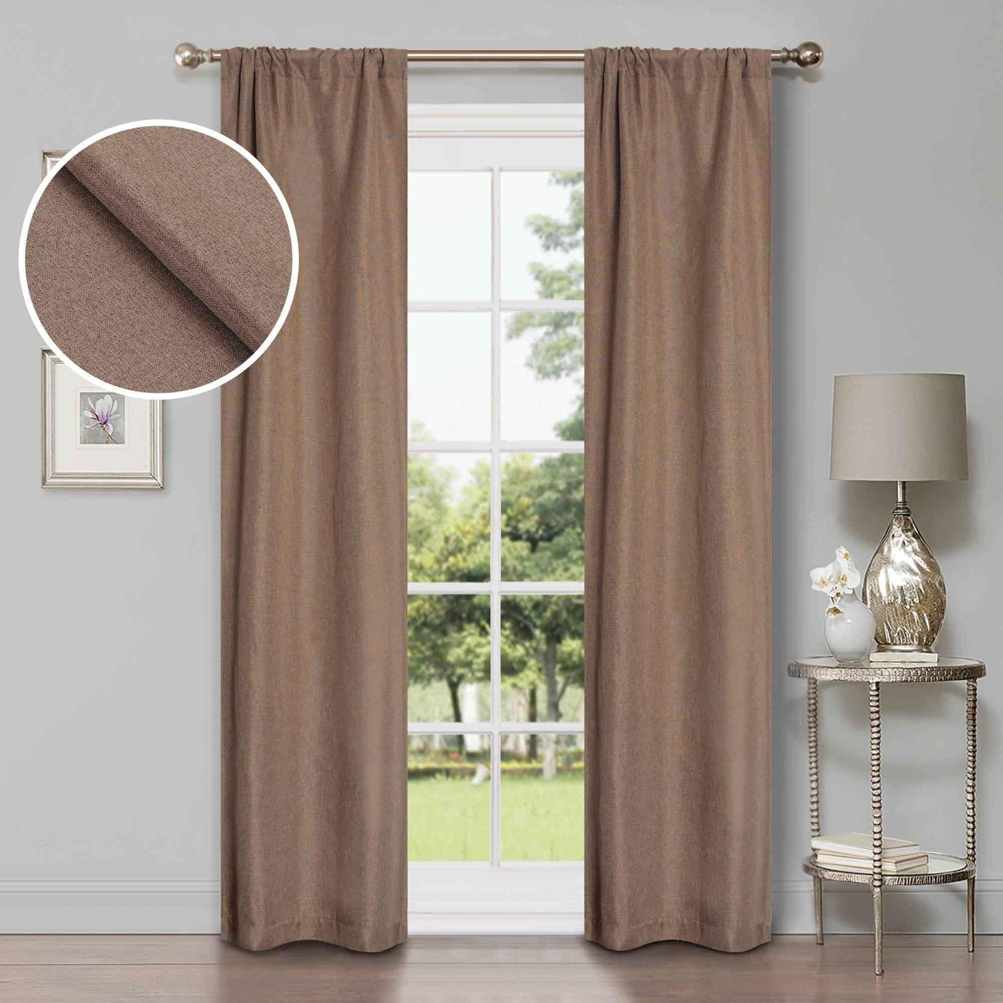 Linen Pattern Room Darkening Blackout Curtain Panel Set