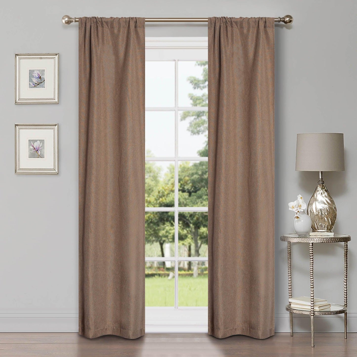 Linen Pattern Room Darkening Blackout Curtain Panel Set