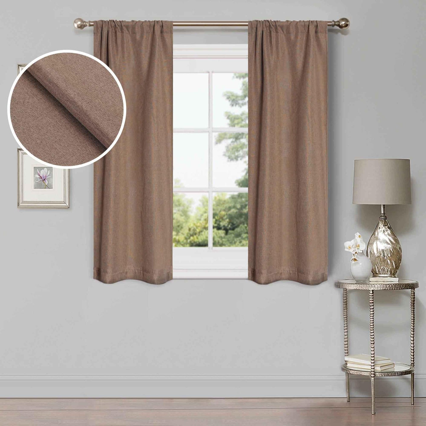 Linen Pattern Room Darkening Blackout Curtain Panel Set